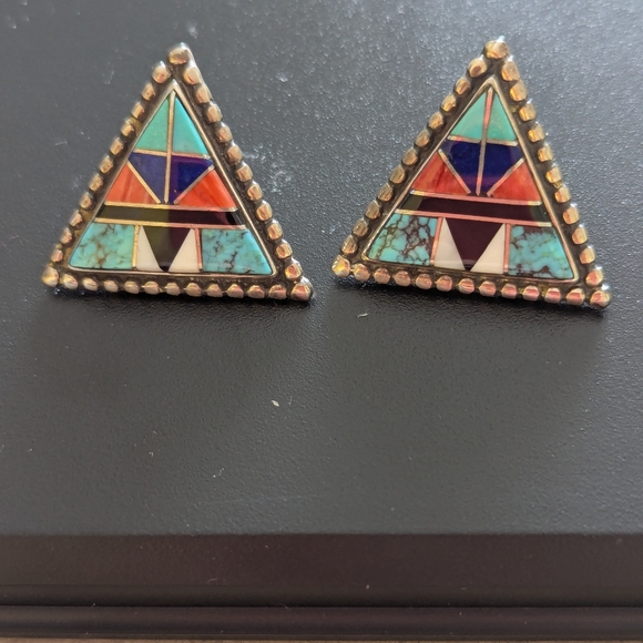 Vintage Native American Zuni Multistone Earrings - Picture 9 of 9